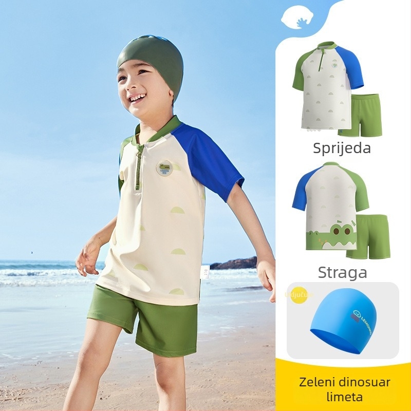 Dječji jednodijelni kupaći kostim s kratkim rukavima za zaštitu od sunca, unisex, za uzrast 2–8 godina.