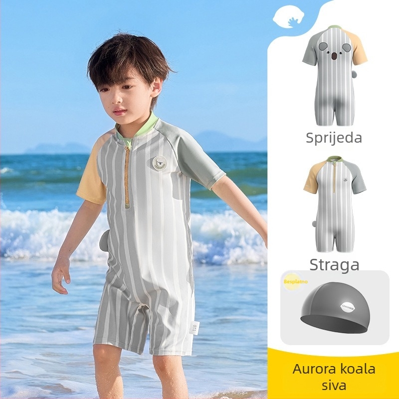 Dječji jednodijelni kupaći kostim s kratkim rukavima za zaštitu od sunca, unisex, za uzrast 2–8 godina.