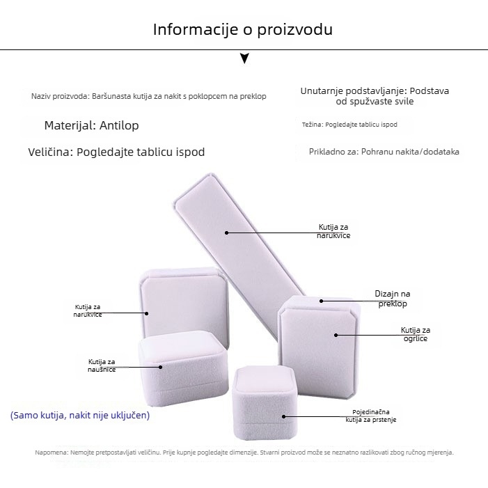 Premium kutija za nakit od baršuna za ogrlice, prstenje i narukvice s logom