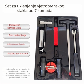 Sedmeročlani set alata za demontažu vjetrobranskog stakla automobila, čelična žica