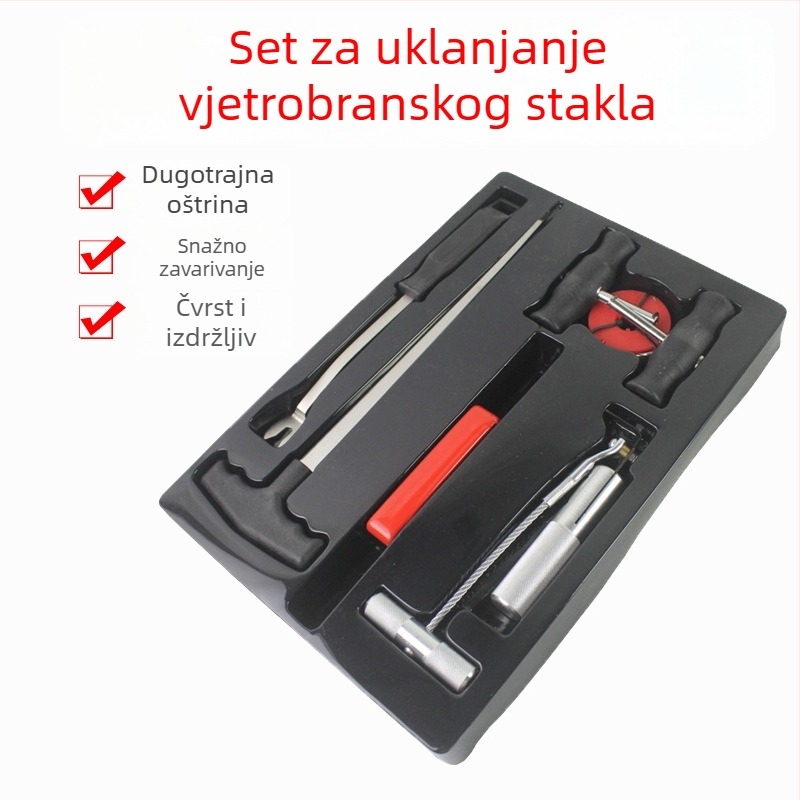 Sedmeročlani set alata za demontažu vjetrobranskog stakla automobila, čelična žica