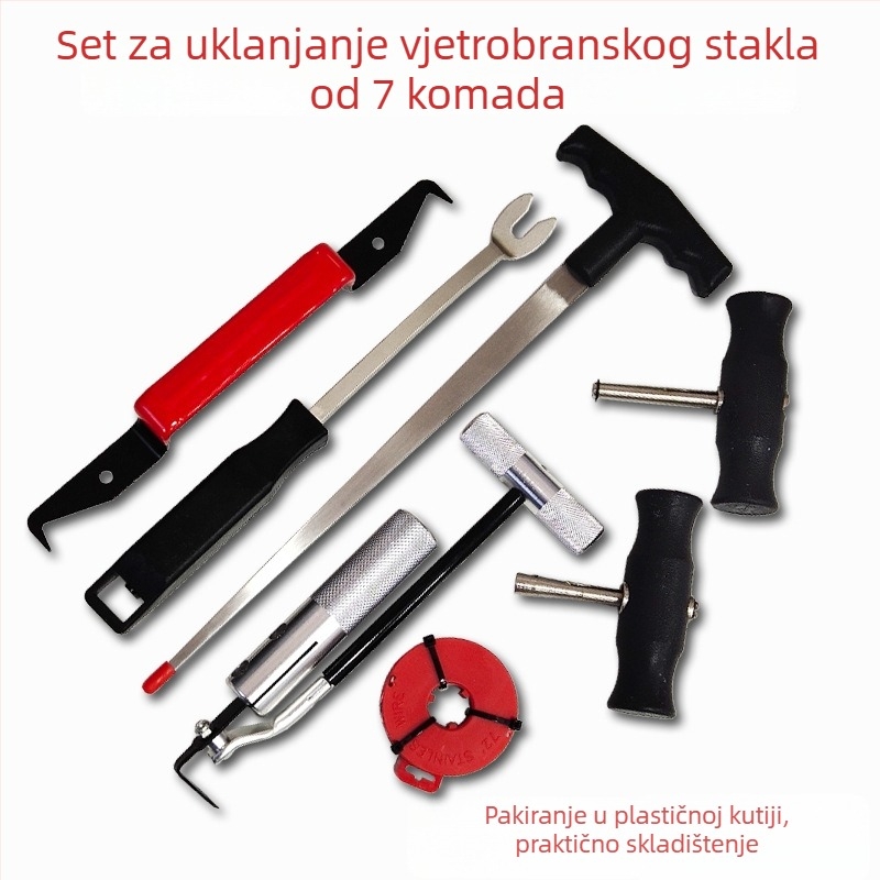 Sedmeročlani set alata za demontažu vjetrobranskog stakla automobila, čelična žica