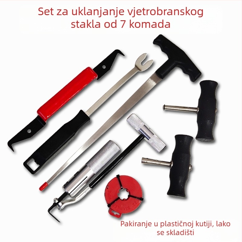 Sedmeročlani set alata za demontažu vjetrobranskog stakla automobila, čelična žica