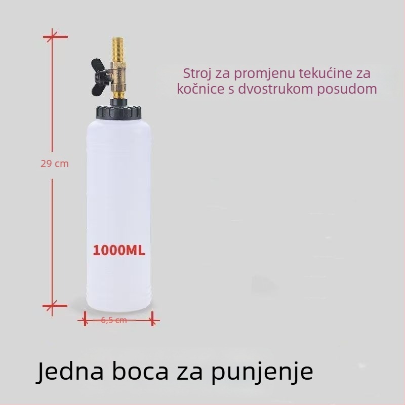 Pneumatski uređaj za zamjenu tekućine kočnica – komplet s posudom za nadopunu 1000 ml, pumpom 750 ml, otporna cijev, zračni nastavak i cijev