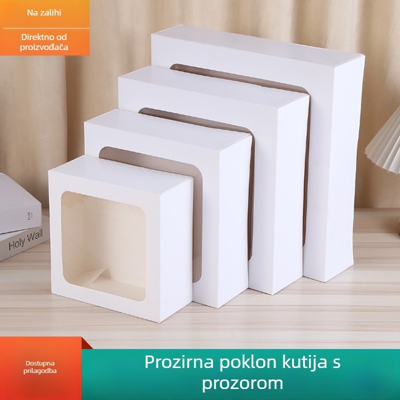 Prozirna kutija za darove sa prozorom za pečene proizvode, bijela kartonska kutija za pakiranje, praznična kutija za poklone