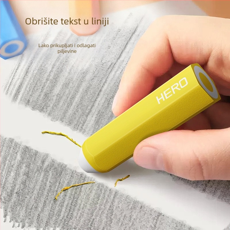 Hero heksagonalna gumica za olovke – bez ostataka, čista, ne ostavlja tragove, karikaturalni dizajn, netoksična, 66×17 mm, materijal TPE, za učenike