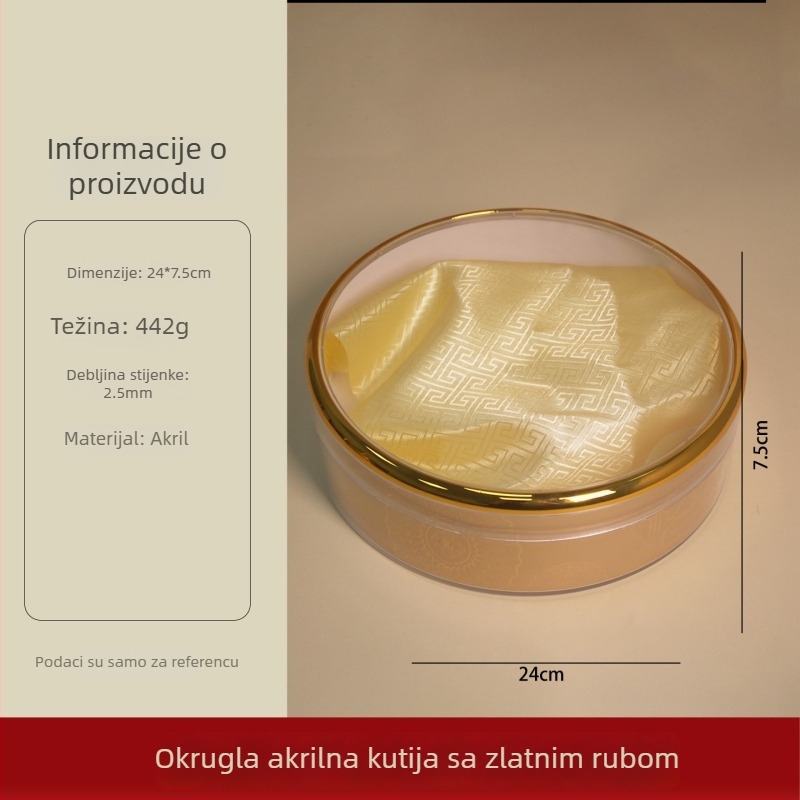 Prozirna okrugla kutija za poklon od akrila sa zlatnim rubom iznutra za set Bird's Nest, Cordyceps, American Ginseng, Sea Cucumber i Dendrobium