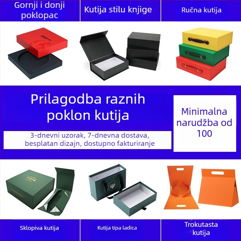Kutija za poklon s dvostrukim otvaranjem, presavijena u jednom komadu, prilagođena kutija za pakiranje od posebnog kartona