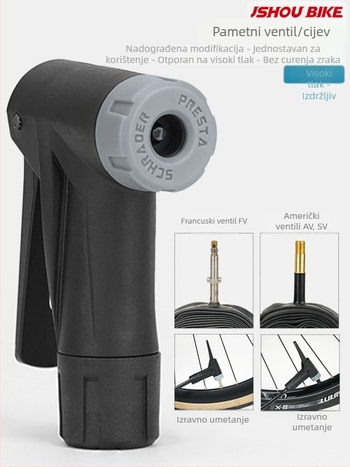 Adapter za biciklističku pumpu: glava za naduhavanje, zamjenski dio, pretvarač zraka za cijev, visokotlačni ventil američki/Presta, pametna mlaznica