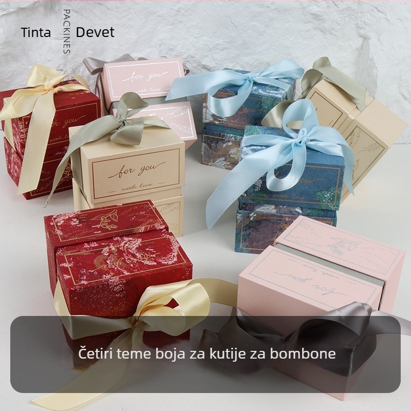 Svadbena kutija bombona u šumskom stilu, od ekološkog kartona, poklon pakiranje, dimenzije 18×15×12 cm i 10×8×11 cm