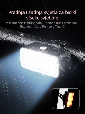 Set prednje i stražnje svjetiljke za bicikl, višestruka namjena, visoka svjetlina, dugotrajnost, vodootporno za noćnu vožnju, za planinske i cestovne bicikle, oprema za biciklizam