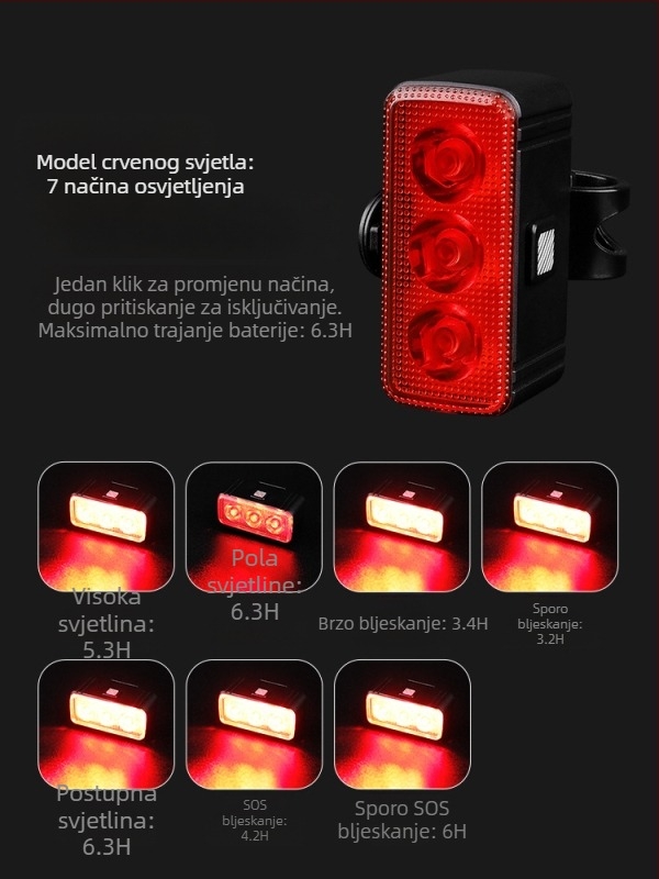 Set prednje i stražnje svjetiljke za bicikl, višestruka namjena, visoka svjetlina, dugotrajnost, vodootporno za noćnu vožnju, za planinske i cestovne bicikle, oprema za biciklizam