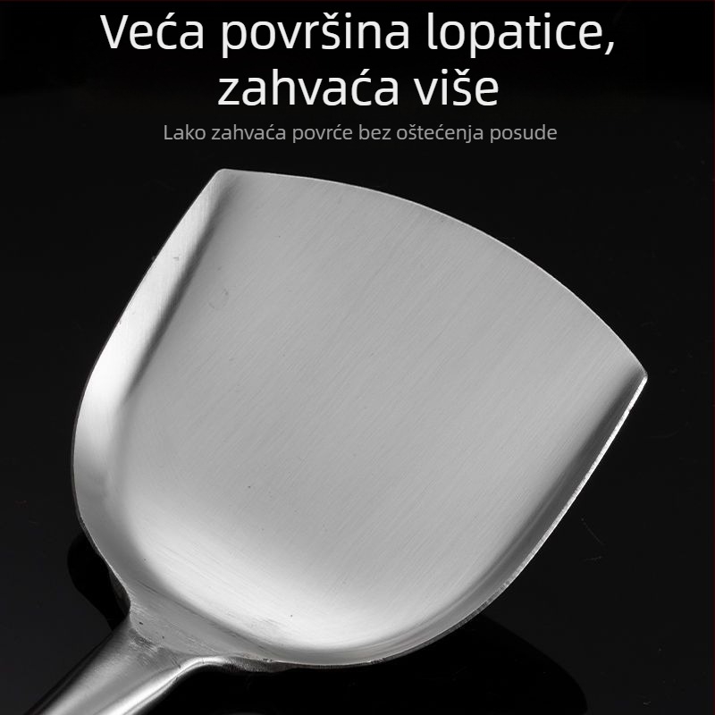 Set kuhinjskih špatula s drvenom drškom od nehrđajućeg čelika, čvrst dizajn — špatula za kuhanje, jušna žlica s rupicama i cedilo za kuhinju kod kuće