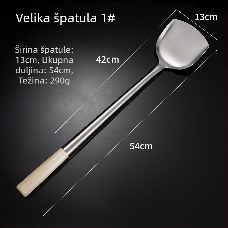 Set kuhinjskih špatula s drvenom drškom od nehrđajućeg čelika, čvrst dizajn — špatula za kuhanje, jušna žlica s rupicama i cedilo za kuhinju kod kuće
