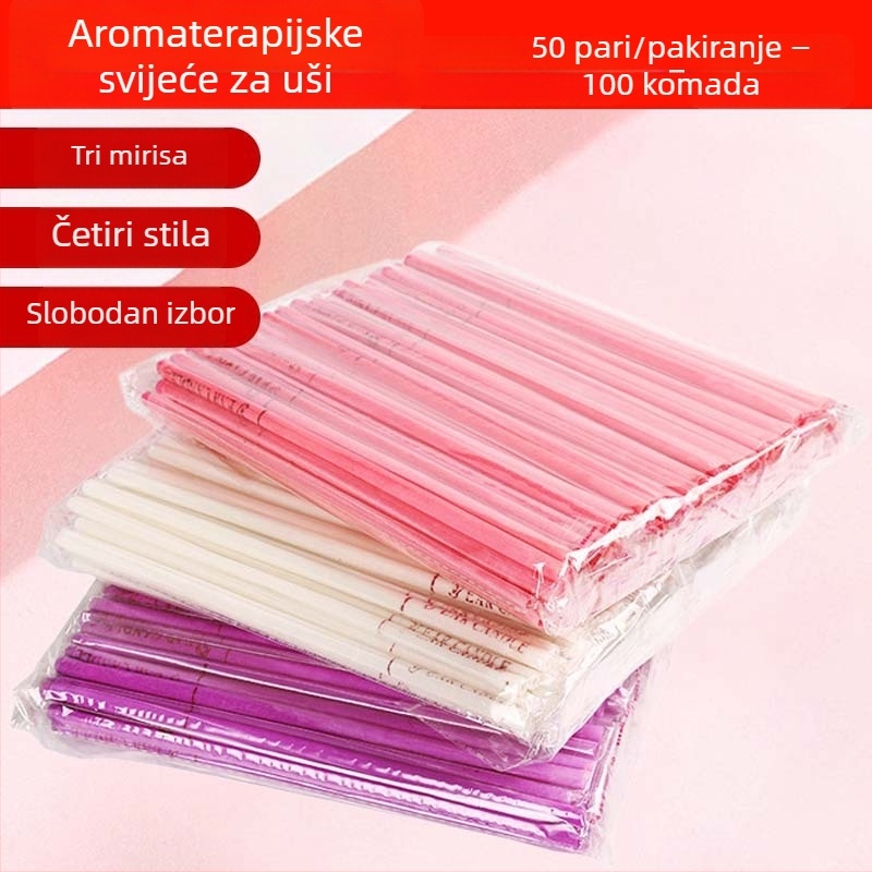 Aromaterapijska svijeća za uši – profesionalna terapija ušiju, debeo vosak, ravni knot, paket od 100 kom.