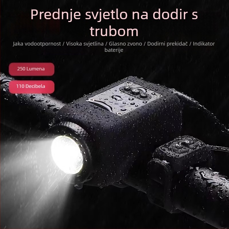 Prednja svjetiljka za bicikl s USB punjenjem, rog, dječji zvončić, LED svjetlo, vodootporna oprema za noćnu vožnju na planinskom biciklu