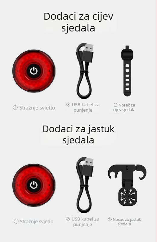 Stražnja svjetiljka za bicikl s inteligentnim senzorom kočenja i upozoravajućom lampom, za planinske bicikle i vožnju noću na otvorenom