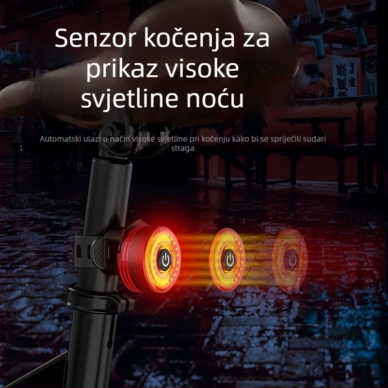 Stražnja svjetiljka za bicikl s inteligentnim senzorom kočenja i upozoravajućom lampom, za planinske bicikle i vožnju noću na otvorenom