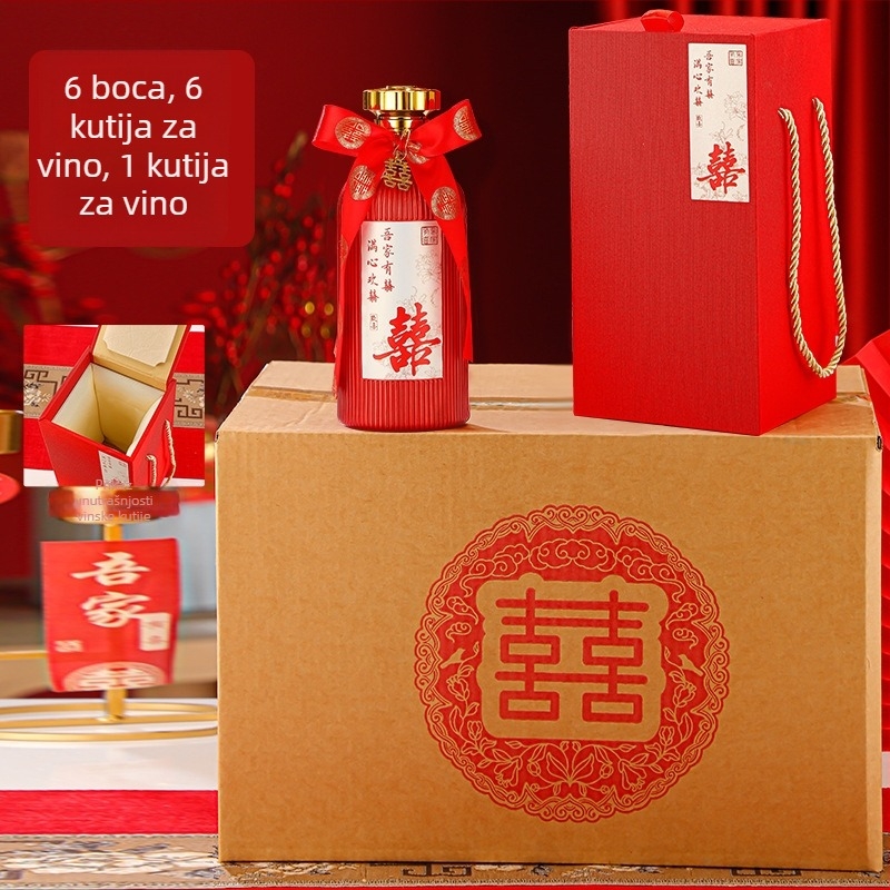 Premium svadbene boce vina i staklene boce za zaruke, zatvoren skup boca u luksuznom darovnom pakiranju