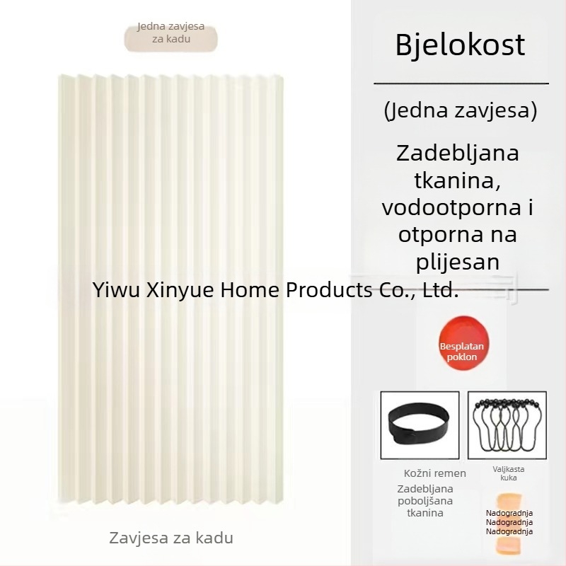 Nevidljivi sklopivi komplet zavjesa za tuširanje, bez bušenja, vodootporna tkanina, pregrada za kupaonicu za mokro/suho odvajanje