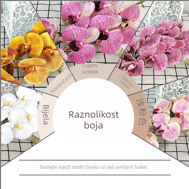 3D otisnuta umjetna Phalaenopsis orhideja s jednom stabljikom i 9 cvjetova — dekorativni cvijet