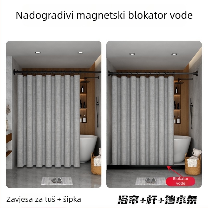 Set zavjesa za tuširanje u kupaonici, debeli, otporan na plijesan, bez bušenja, vodootporan, pregradna zavjesa u luksuznom stilu