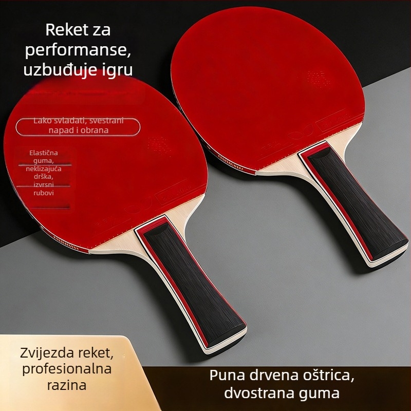 Set od 2 profesionalne rekete za stolni tenis s horizontalnim gripom i visokom elastičnošću, guma bez ljepila