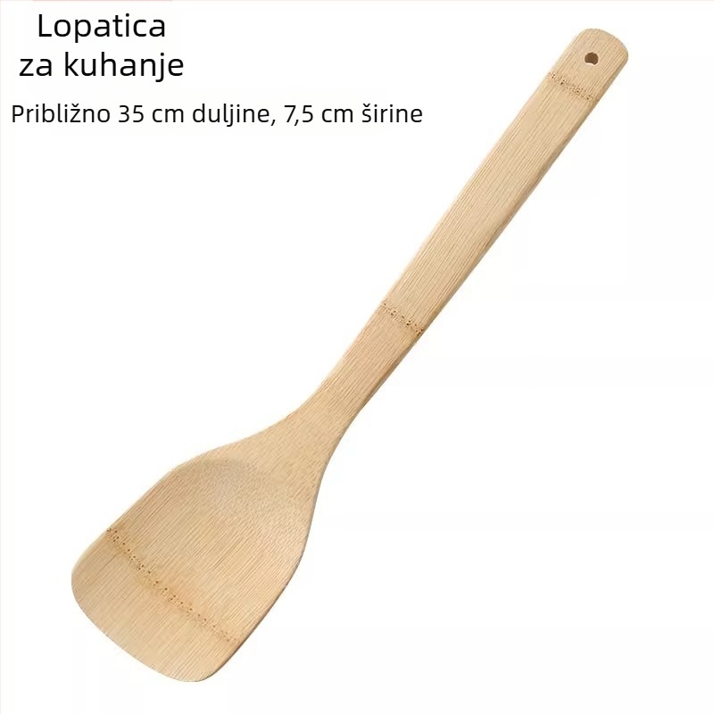 Bambusov set kuhinjskih instrumenata: neprijanjajuća špatula za tavu, otporna na visoke temperature, žlica za rižu i špatula za prženje