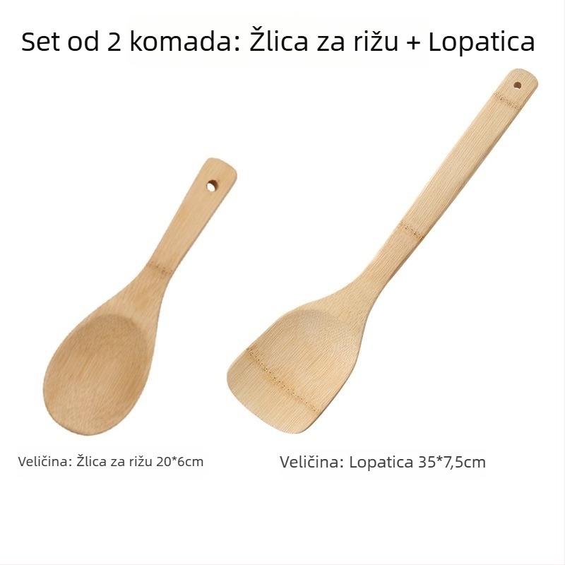 Bambusov set kuhinjskih instrumenata: neprijanjajuća špatula za tavu, otporna na visoke temperature, žlica za rižu i špatula za prženje