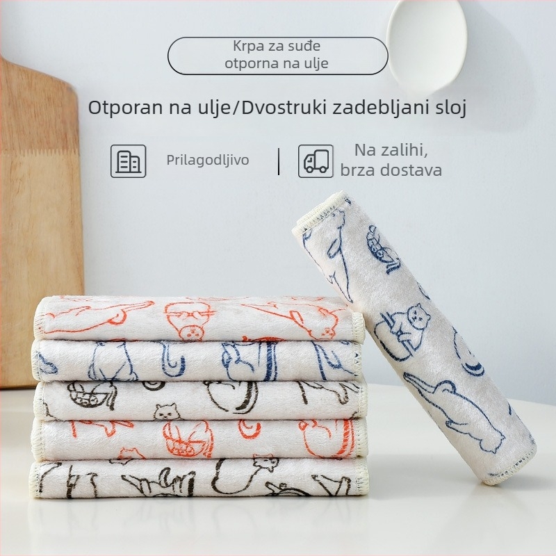 Dvostruko slojna debela krpa za pranje suđa od vlakana drveta, s crtićem, lako za čišćenje, ne ostavlja dlačice