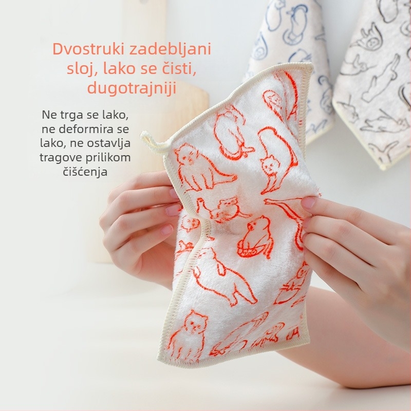 Dvostruko slojna debela krpa za pranje suđa od vlakana drveta, s crtićem, lako za čišćenje, ne ostavlja dlačice