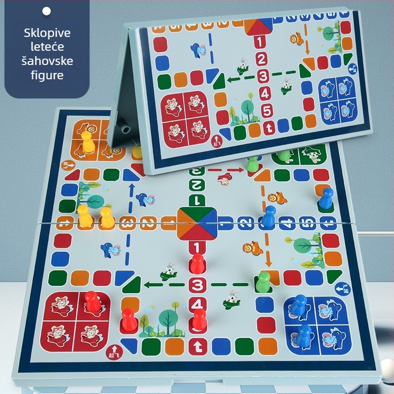 Drveni sklopivi set igara za djecu: Gomoku, Go, Flying Chess, kineski šah i još igara