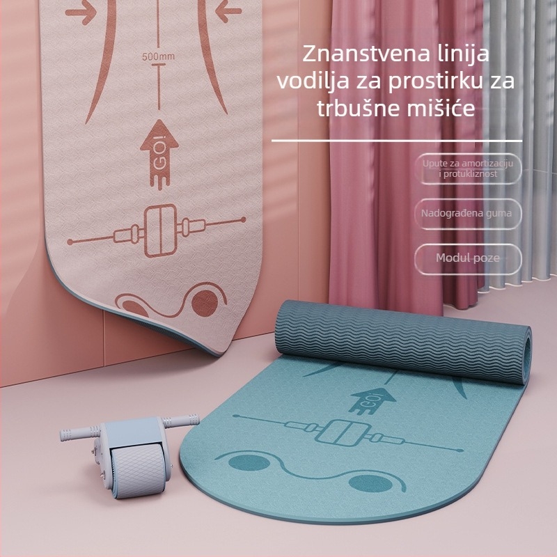 Joga podloga za abdominalni kotač – protivklizna, ublažavanje udaraca, od TPE, 183×61 cm, debljina 8 mm, 800 g, geometrijski uzorak