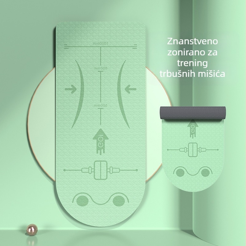 Joga podloga za abdominalni kotač – protivklizna, ublažavanje udaraca, od TPE, 183×61 cm, debljina 8 mm, 800 g, geometrijski uzorak