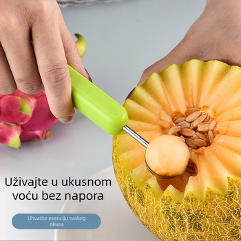 Tri u jednome alat za oblikovanje voćnih kuglica, kućni dvostruko glavom set, nehrđajući čelik, kuhinjski alat za rezbarenje