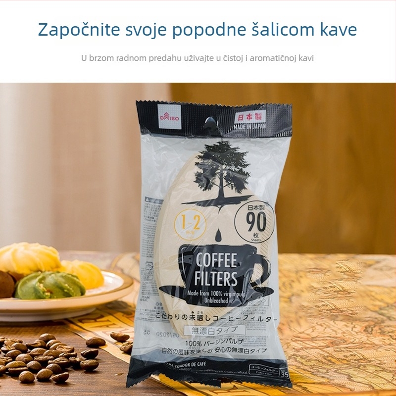 Daiso papir za filter kave neizbjeljen, 90 listova, prirodna boja drveta