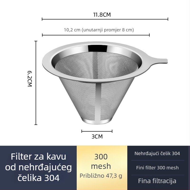 Pour-over šalica za kavu s filtrom od nehrđajućeg čelika i staklenom karafom, set za kućnu pripremu