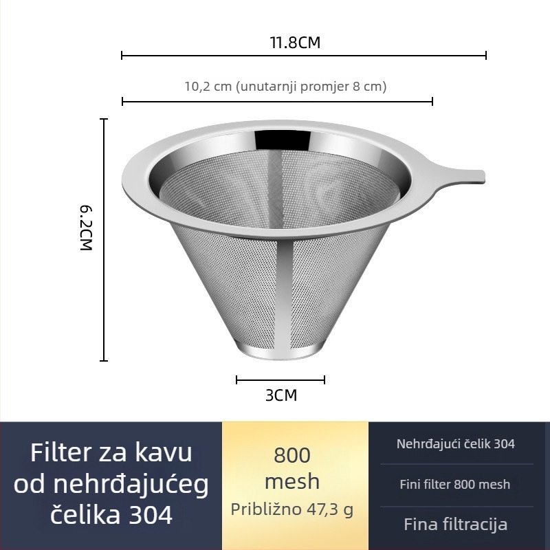 Pour-over šalica za kavu s filtrom od nehrđajućeg čelika i staklenom karafom, set za kućnu pripremu