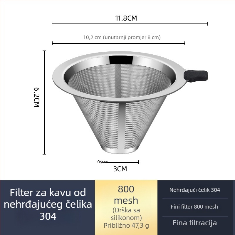 Pour-over šalica za kavu s filtrom od nehrđajućeg čelika i staklenom karafom, set za kućnu pripremu
