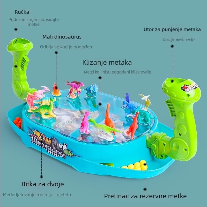 Stolna igra za dvije osobe s temom dinosaura, pinball stol s ručnim ispaljivanjem kuglica – interaktivna obiteljska igra