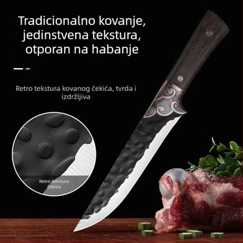 Višenamjenski kuhinjski nož za rezanje mesa i uklanjanje kostiju, s teksturiranom drškom i oštrim nožem