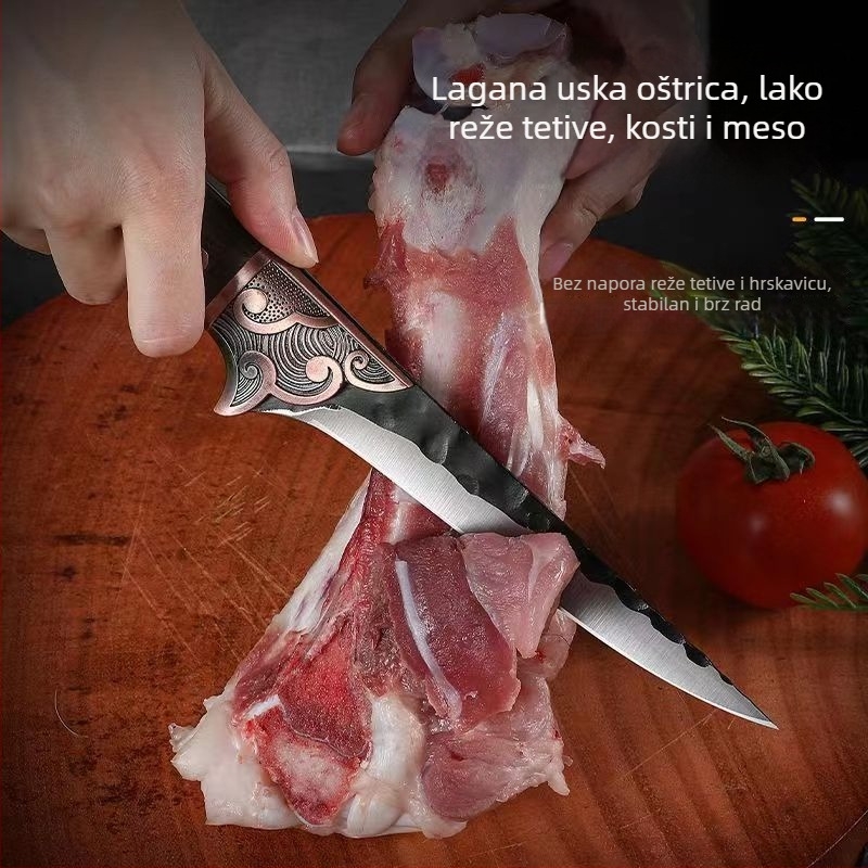 Višenamjenski kuhinjski nož za rezanje mesa i uklanjanje kostiju, s teksturiranom drškom i oštrim nožem