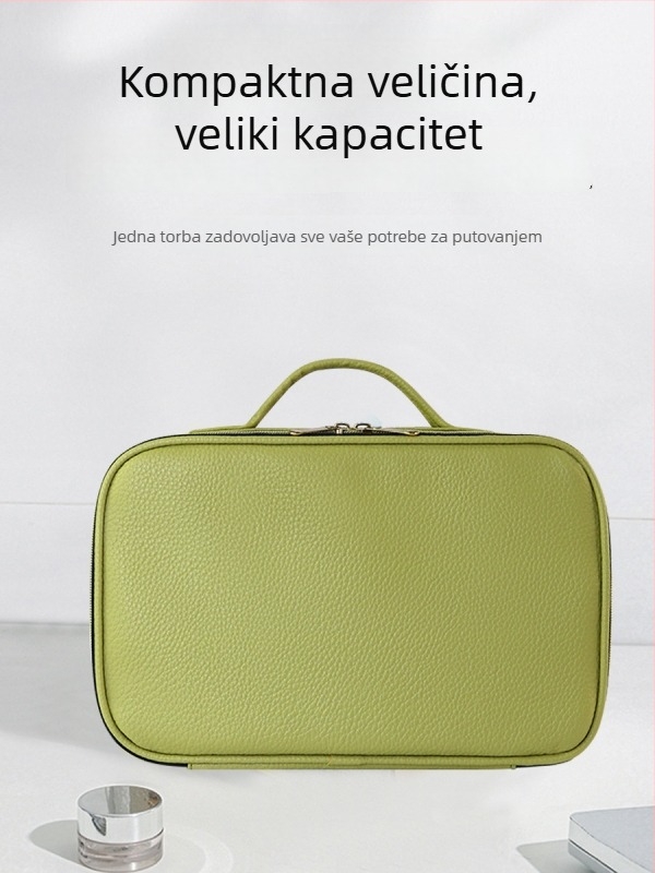 Meка torbica za šminku s ultra velikim kapacitetom, vodootporna, organizator za njegu kože i higijenske potrepštine, prenosna s ručkom, ženska putna torba, Litchi uzorak