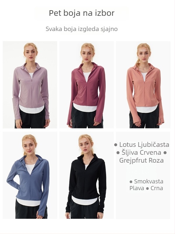 Ženski fitness top s dugim rukavima i polu-zipom, brzo se suši, za jogu i treninge na otvorenom, uski kroj, nylon-spandex