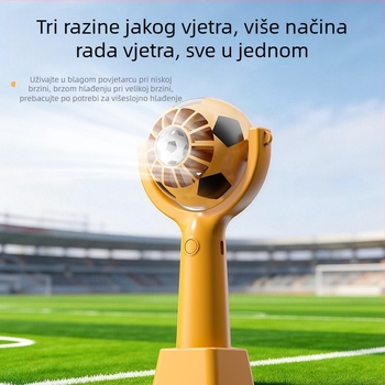 Ručni stolni ventilator u obliku nogometa s narukvicom za nošenje oko vrata, tih mini ventilator s ugrađenom baterijom, mogućnost otiska logotipa