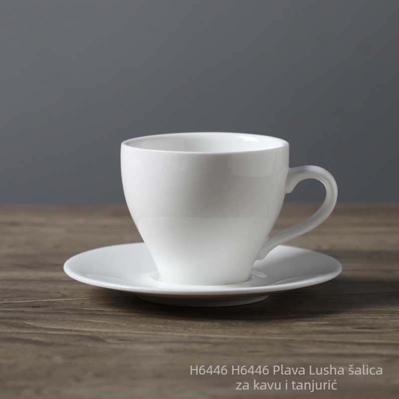 Set porculanske šalice za kavu i podmetača, bijela, europski minimalistički stil latte šalice, moguć prilagođeni logo