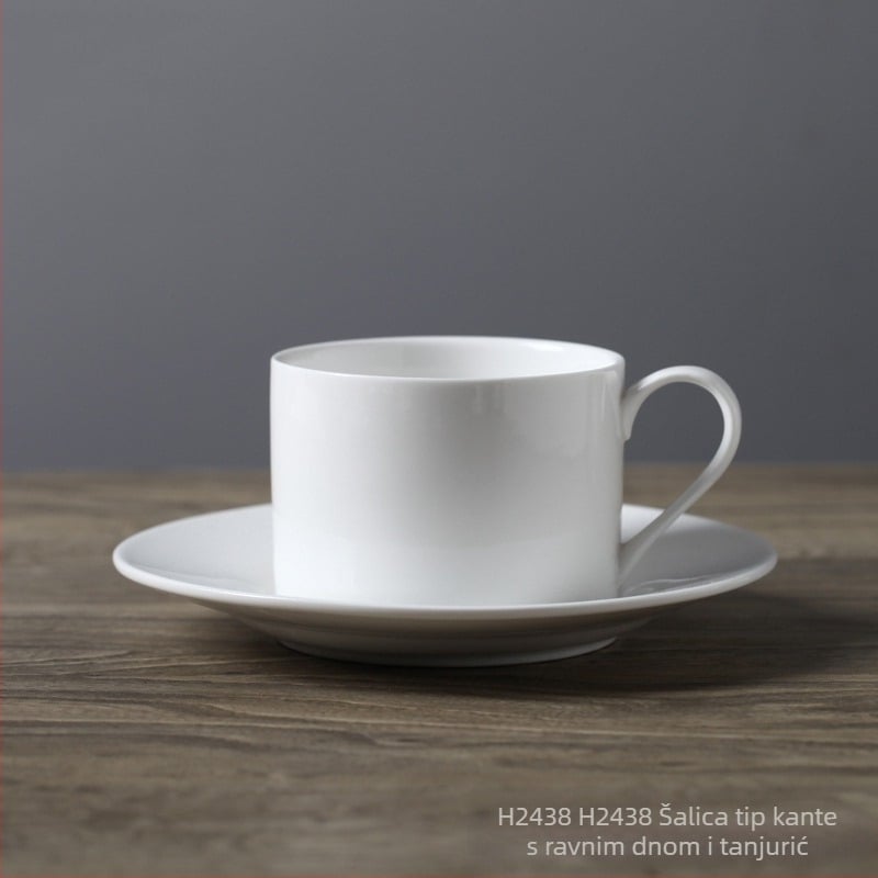 Set porculanske šalice za kavu i podmetača, bijela, europski minimalistički stil latte šalice, moguć prilagođeni logo