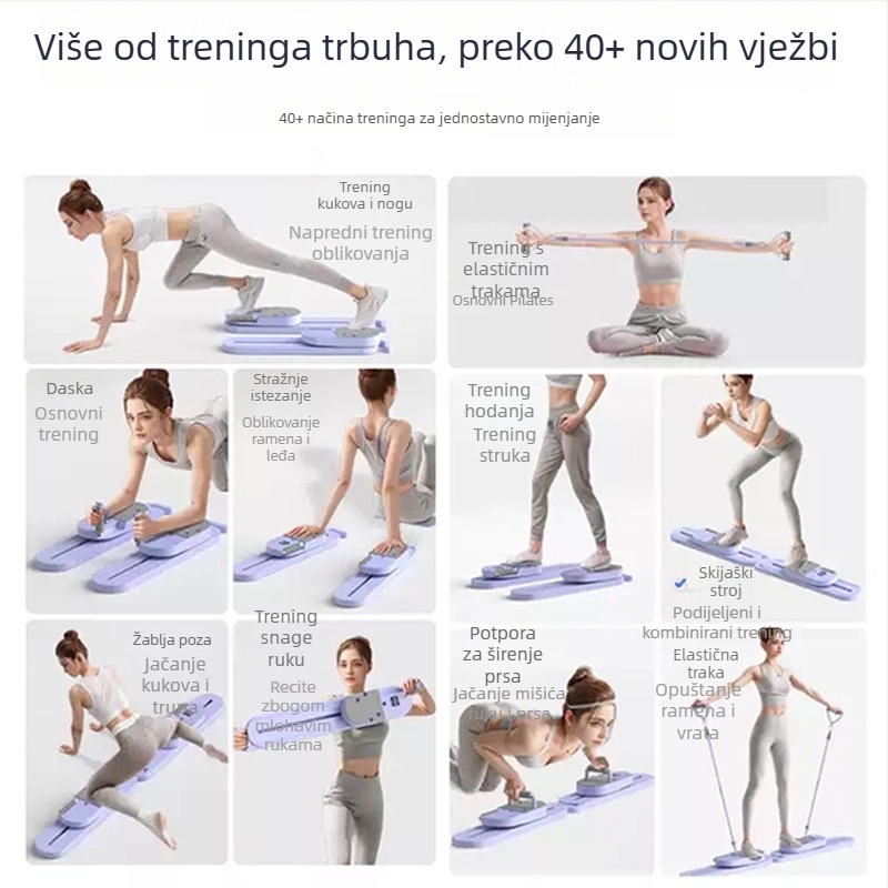 Kućna podijeljena ploča za trbušnjake i oblikovanje nogu, vježbe za zdjelicu, višenamjenska pilates ploča s funkcijom skija