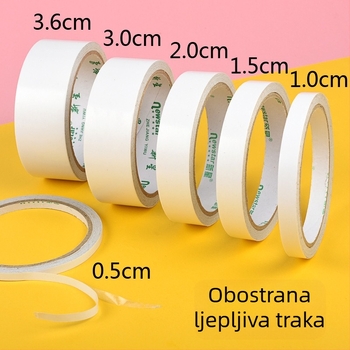Snažna dvostruka ljepiljiva traka za ručne radove, pamuk baza, rola 10 m, širine 0,5–2,0 cm