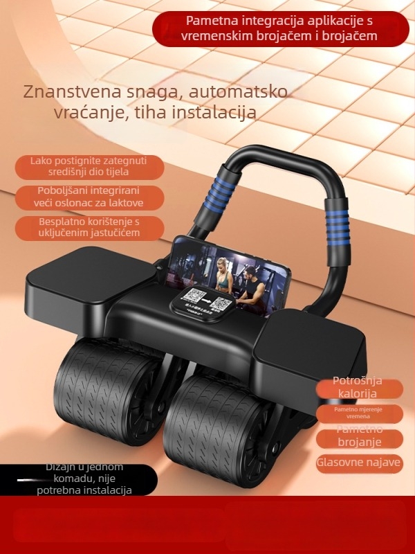 Četverokolesni kolut za trbuh s podrškom za lakat, automatsko vraćanje, AI aplikacija, tajmer i brojilo kalorija